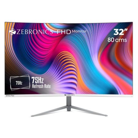 ZEBRONICS Zeb-AC32FHD LED Curved 75Hz 80Cm (32") (81.28 Cm) 1920x1080 Pixels FHD Resolution Monitor with HDMI + VGA Dual Input, Built-in Speaker, Max 250 Nits Brightness, Black