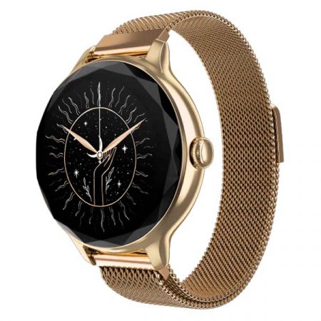 Noise Diva Smartwatch with Diamond Cut dial AMOLED Display Mesh Metal 100+ Watch Faces, Female Cycle Tracker Smart Watch for Women (Gold Link)
